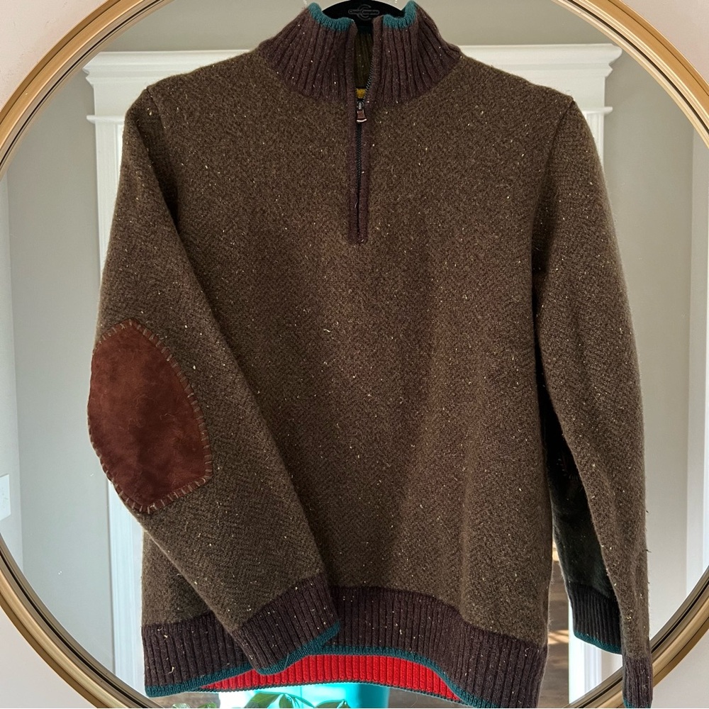 Robert Graham 100% Wool Quarter Zip Sweater Medium Fisherman Core, Grandpa Core